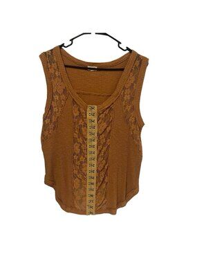 POL Women’s Top Size Small Lace Hook & Eye Sleeveless Tan Boho Whimsigoth